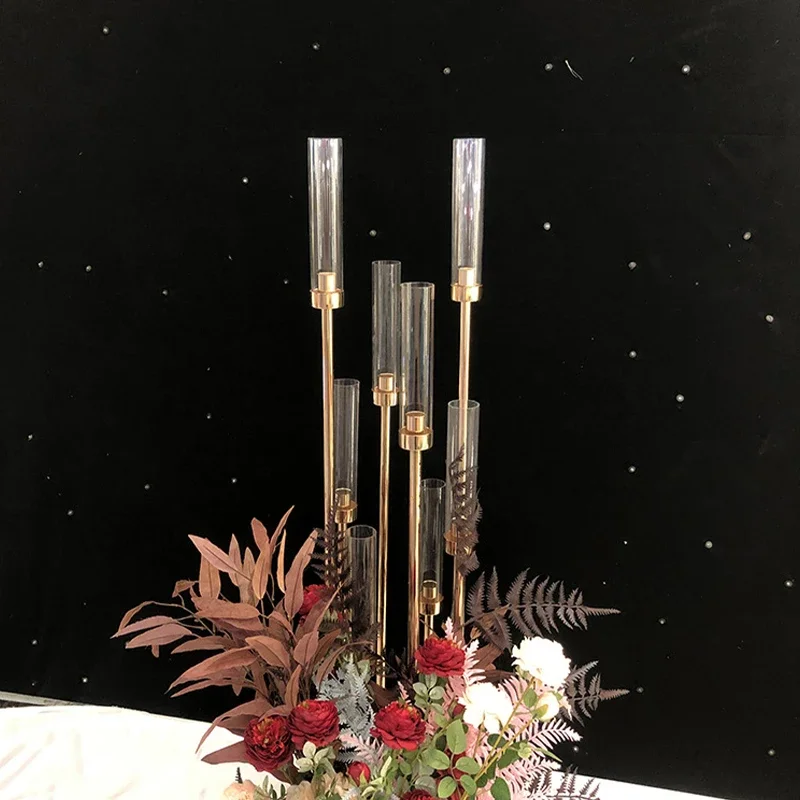 Wedding Hotel Romantic Decoration Candelabra Holder 5/8 Arm Gold Metal Candlestick