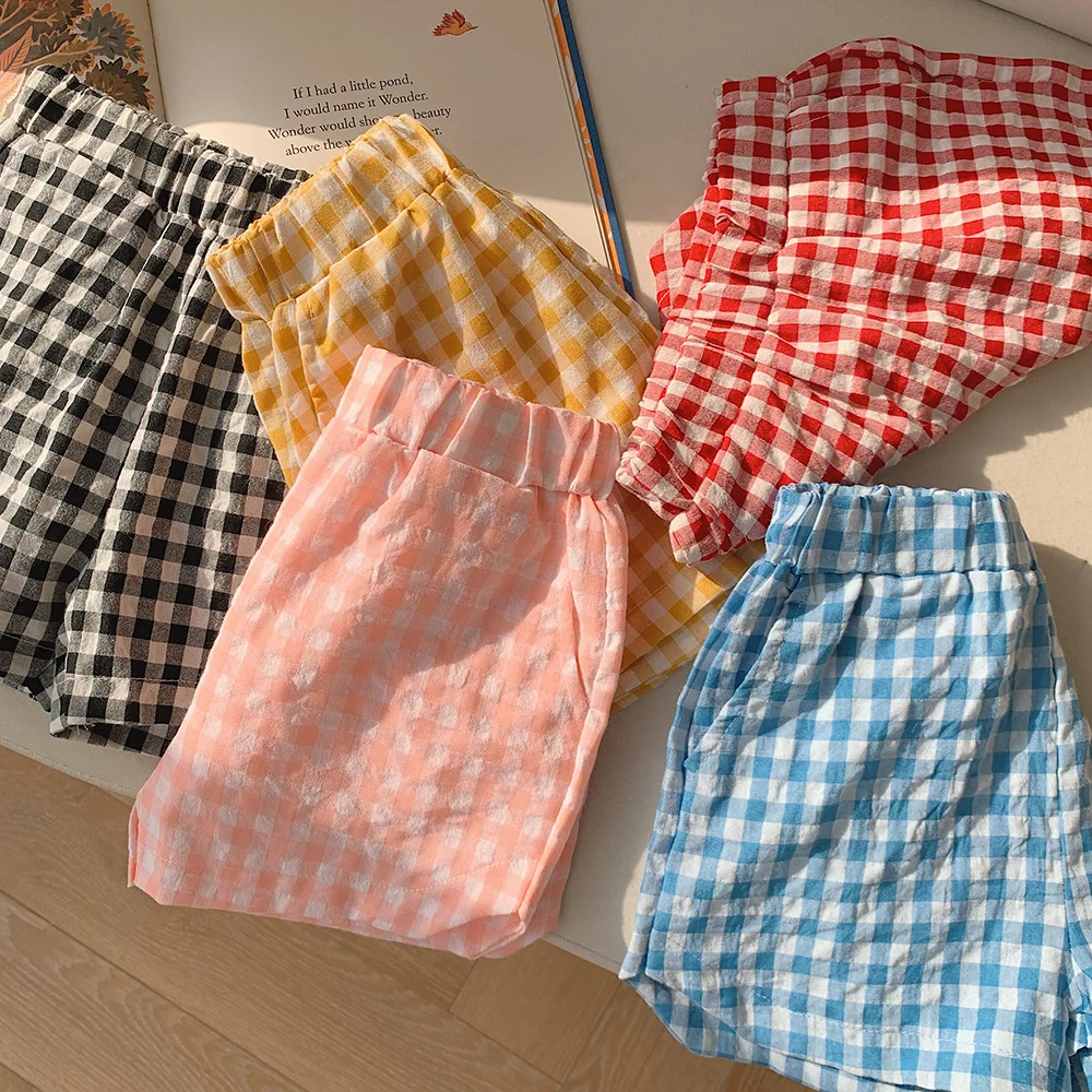 Girls\' Summer Shorts 2022 New Plaid Shorts Korean Style Casual Children Hots Shorts