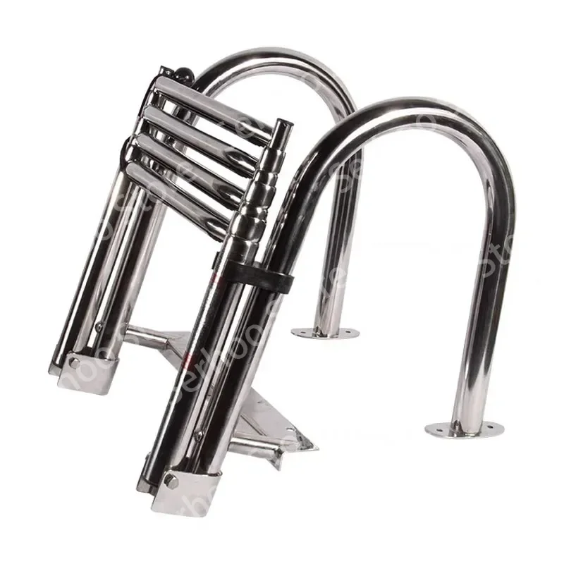 4 Step Marine Boat Folding Ladder Thickened 316 Stainless Steel Telescoping Ladder Swim Platform Boat Accessories Yacht Ladder N