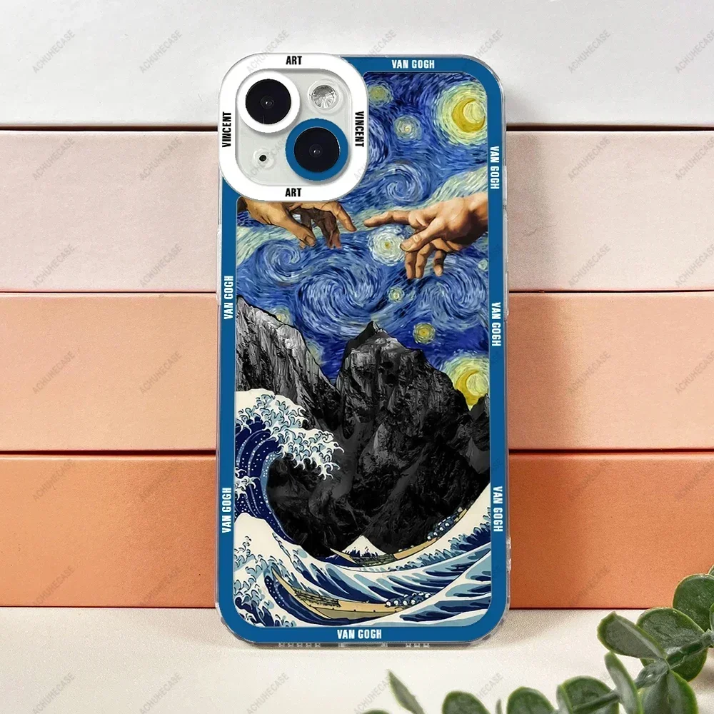 Oil Painting Art Phone Case For iPhone XS X XR SE 7 8 11 12 13 14 15 Plus Pro Max Mini Silicone Soft Cover