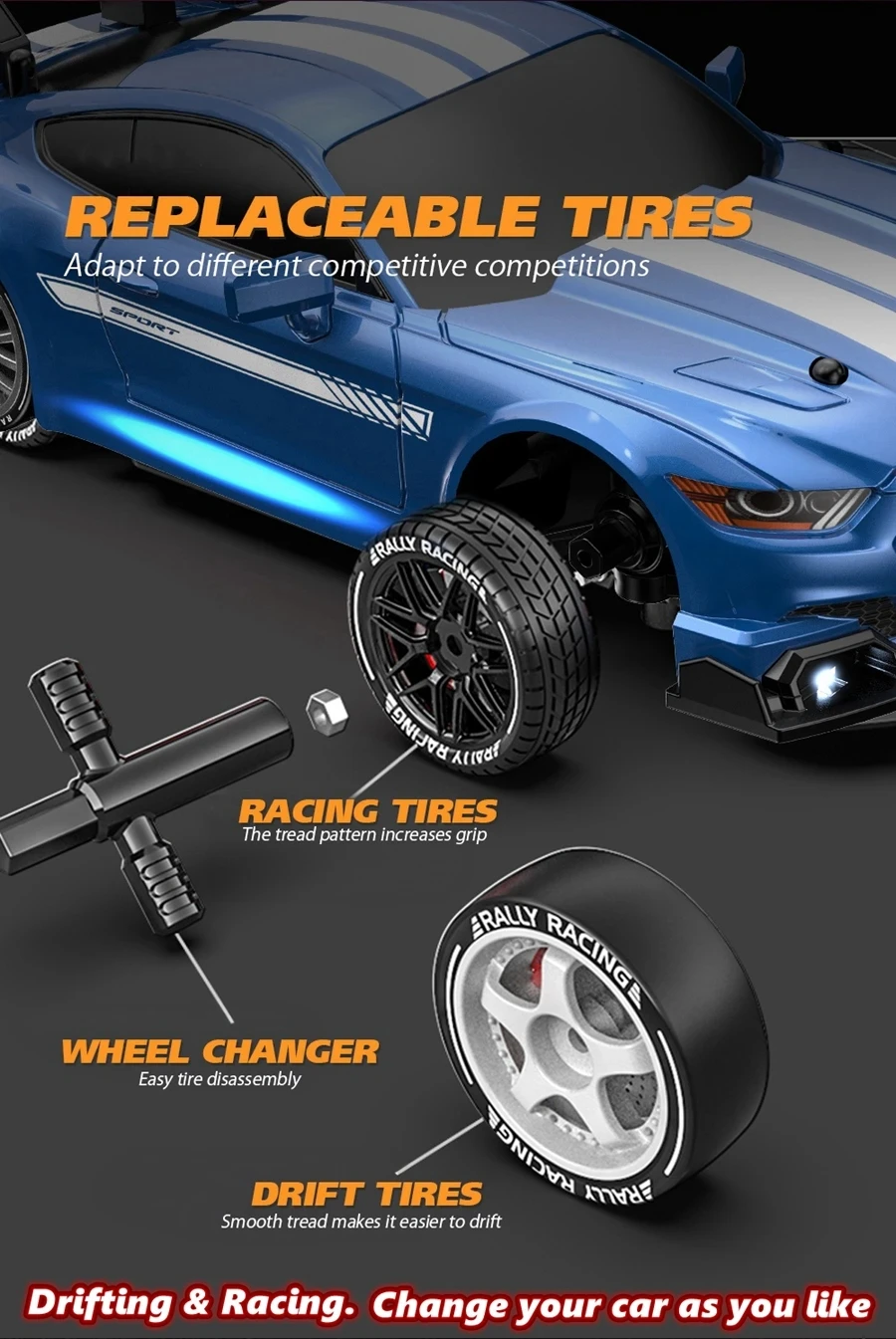Oike 4WD Ferngesteuertes Drift-Auto 1:24 Mini Ferngesteuertes Rennauto Modell 2.4G Funk Hochgeschwindigkeit ​ ​ RC-Auto Jungen Spielzeug Geschenk – Detail 14