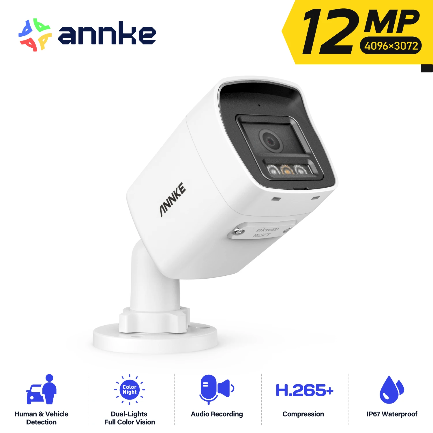 ANNKE 12MP PoE Security Camera Outdoor, Smart Dual-Light Bullet IP Camera with Human/Vehicle Detection Color Night Vision 2.8mm IP67 Weatherproof
