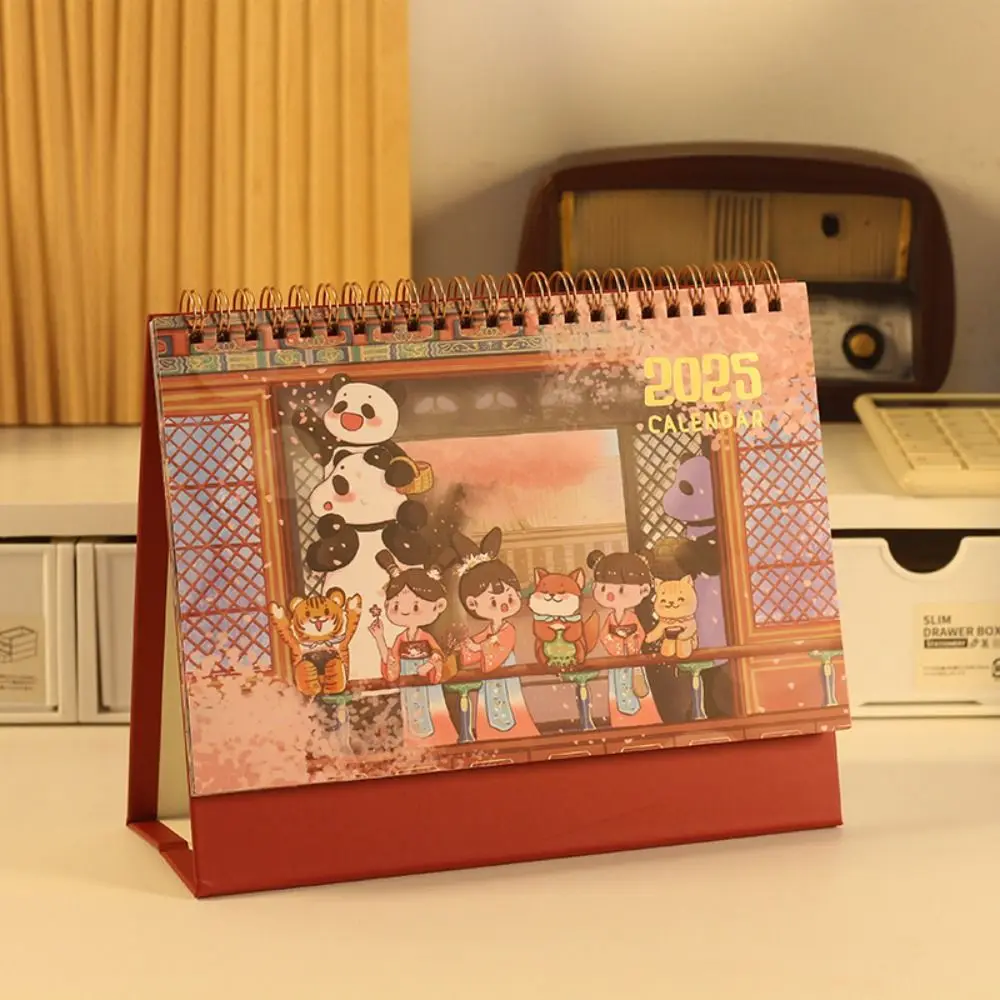 Ancient Style 2025 New Year Desk Calendar Daily Monthly Schedule Standing Flip Calendar Planning Time Manegement