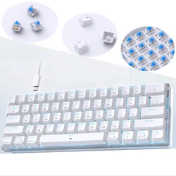 Mechanical keyboard backlit white gaming wired ergonomic 61 keys keyboards  60% gaming key board wired with backlight blue pc