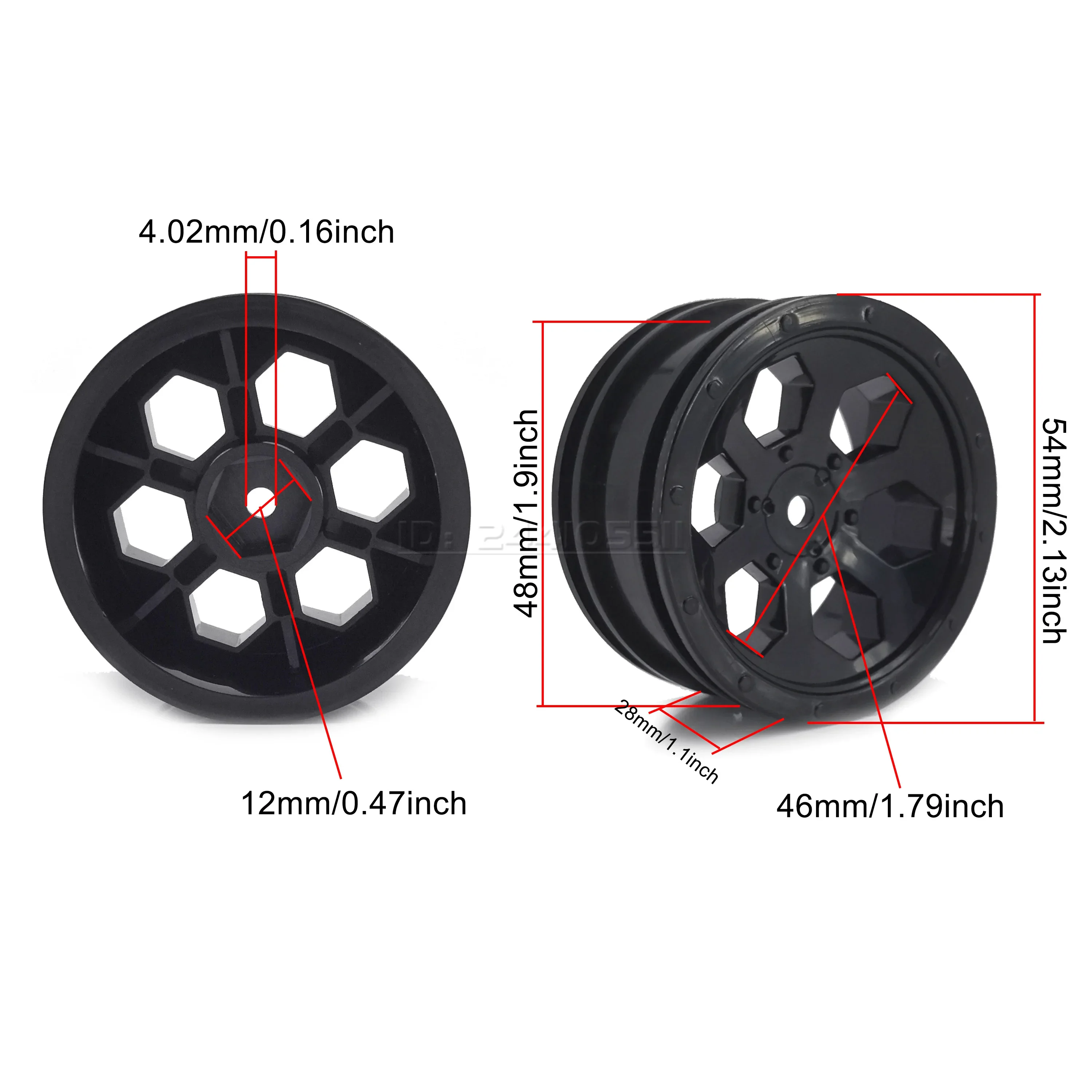 NEEBRC 1/10 RC Car 54mm 1.9 inch Wheel Rim Hard Plastic Tire Tyre