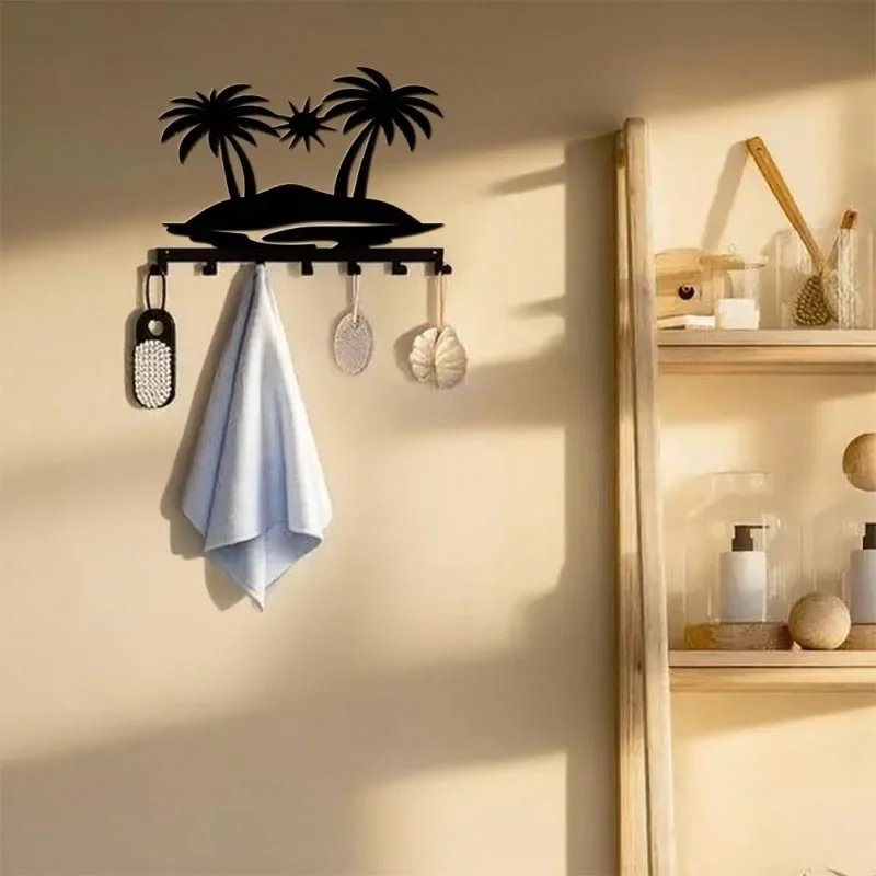 CIFBUY Iron Wall Art 7 Hook Key Holder Sun Beach Decor Wall Mounted Storage Rack for Keys Towels Coats Rustproof Home Organizer