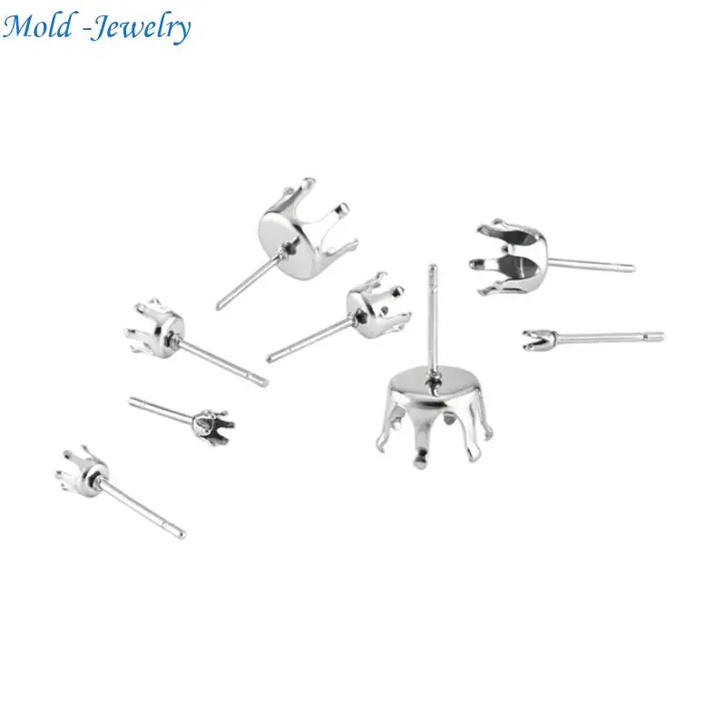 

69HB Fashionable Round Prong Earring Blanks Set of 10 Sturdy Rhinestones Components for Customes Studs Creation Use