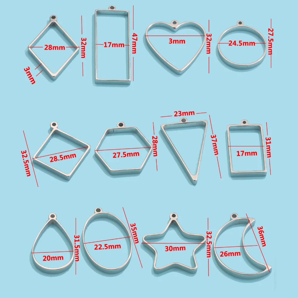10pcs สแตนเลสสตีลไม่มีการซีดจางหัวใจสแควร์รูปเรซิ่นซิลิโคนแม่พิมพ์ต่างหู BEZEL Charms Connectors เครื่องประดับทํา