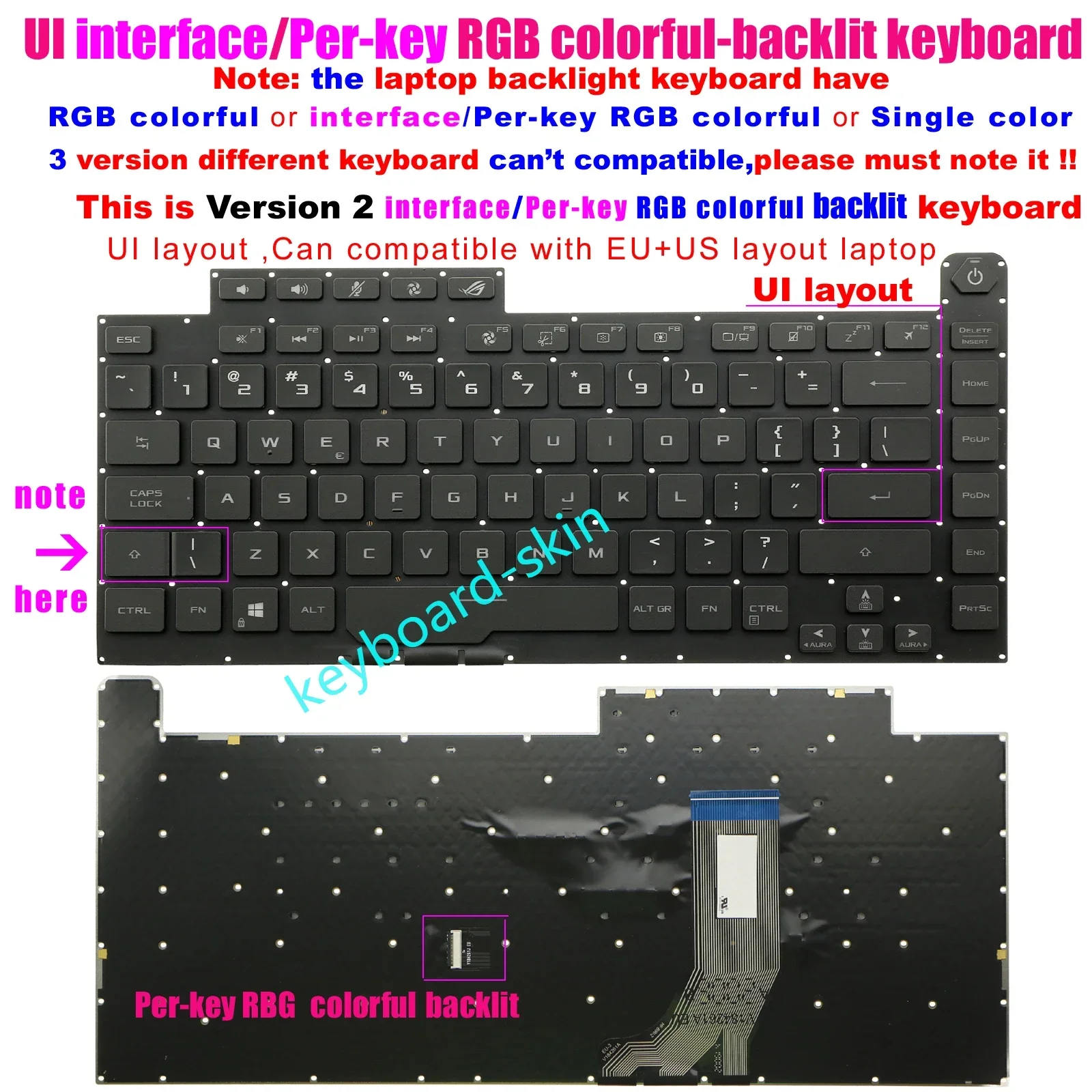 US Version 2  interface Backlight Keyboard For Asus ROG Strix G512 G512L G512LU G512LI G512LV G512LW G531G G531GU G531GT laptop