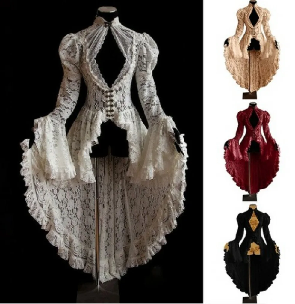 Costumes de cosplay vintage de la Renaissance médiévale pour femmes, robe de bandage gothique en dentelle, robe de paupières noir, robe maxi éducative, Halloween