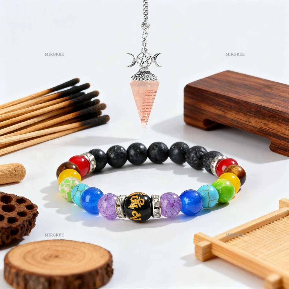 2pcs Healing Chakra Bracelet and Pendulum Kit for Spiritual Growth, Meditation, and Spiritual Energy