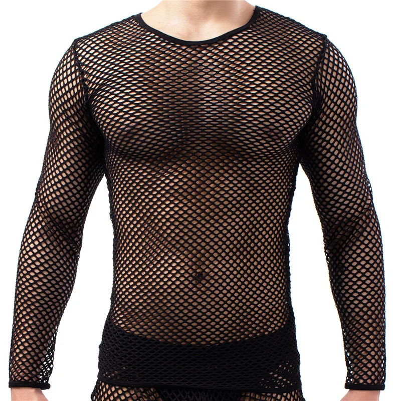 Sexy Mens Underwear Transparent Fishnet Mesh Shirts Hollow Out Briefs Thongs Shorts Undershirts Sleepwear Bathrobes Skinny Pants