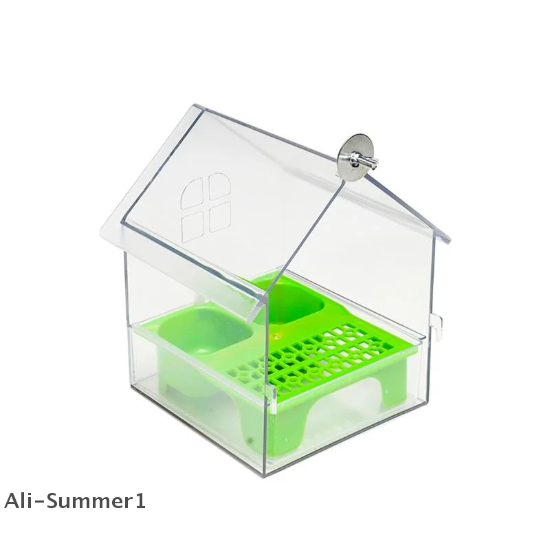 【E】وحدة تغذية الببغاء المعلقة تمنع التناثر وعاء تغذية الطيور متعدد الوظائف حمام الطيور الببغاوات حوض الاستحمام قفص الطيور الملحقات