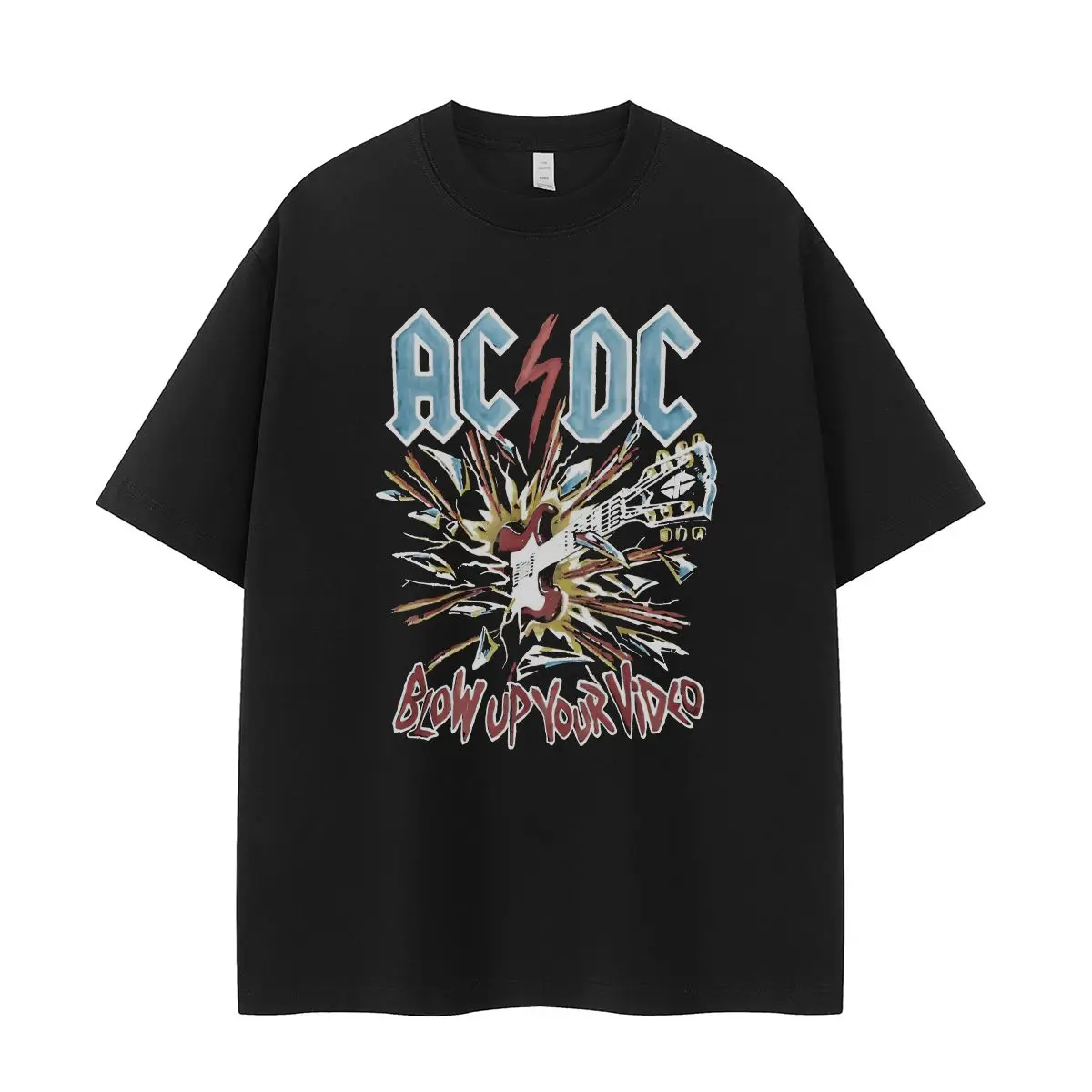 

Bande Vintage Américain Street Niche Vintage Épaule Lâche Coton Ladies Pajamas Cou Rock T-shirt Imprimé À Manches Courtes
