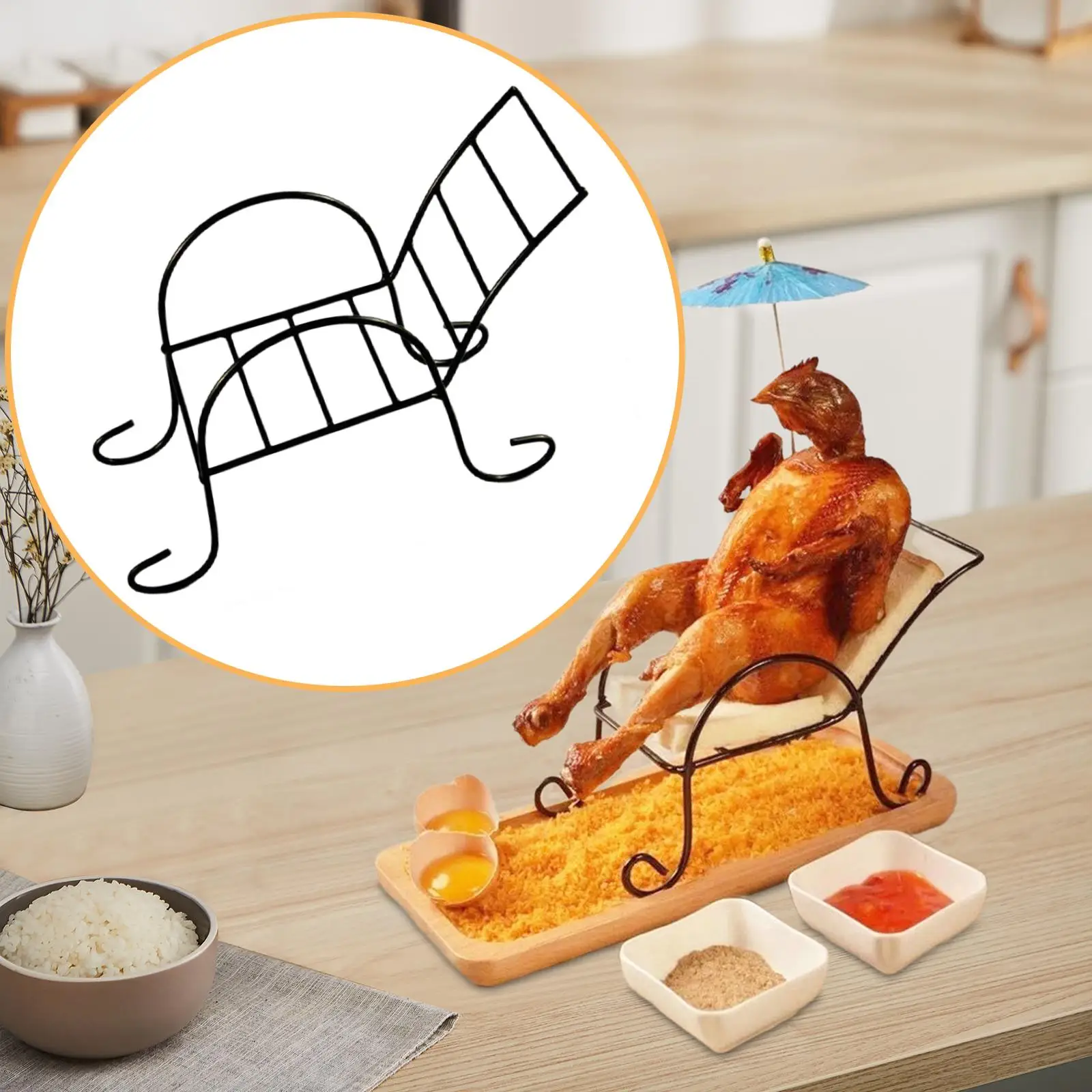 Iron Roasting Rack for Chicken Turkey Holder Vertical Stand with Beach Chair Design for BBQ Grill Home Camping Outdoor Kitchen