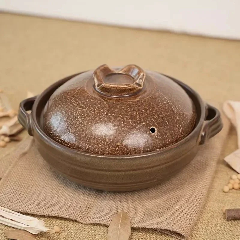 1.2L Casserole Clay Casserole High Temperature Resistant Household Open Flame Unglazed Stew Pot Soup Porridge