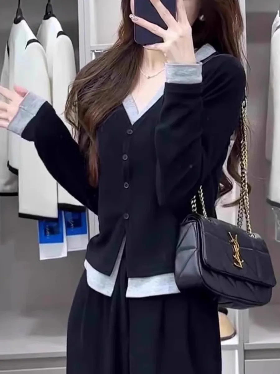 Bla Long Sve V-Ne تي شيرت المرأة ربيع الخريف جديد حجم كبير الدهون MM قاعدة irt التخسيس الألمانية المخملية المفتوحة سترة علوية