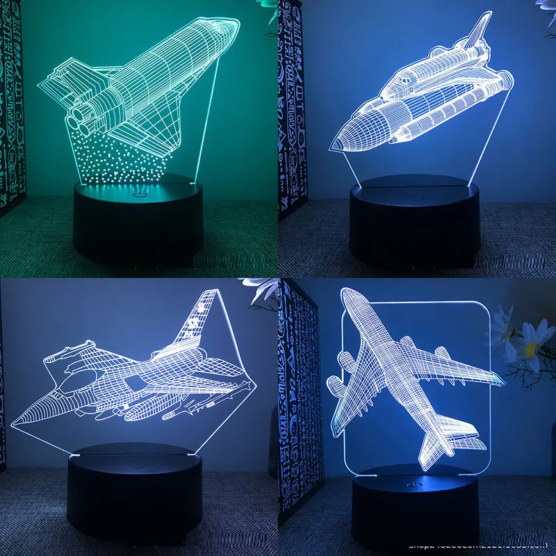 Aircraft Airplane 3d Led Night Light For Bedroom Fighter Rocket SteamShip Lava Lamp Children\'s Room Decor Birthday Gift