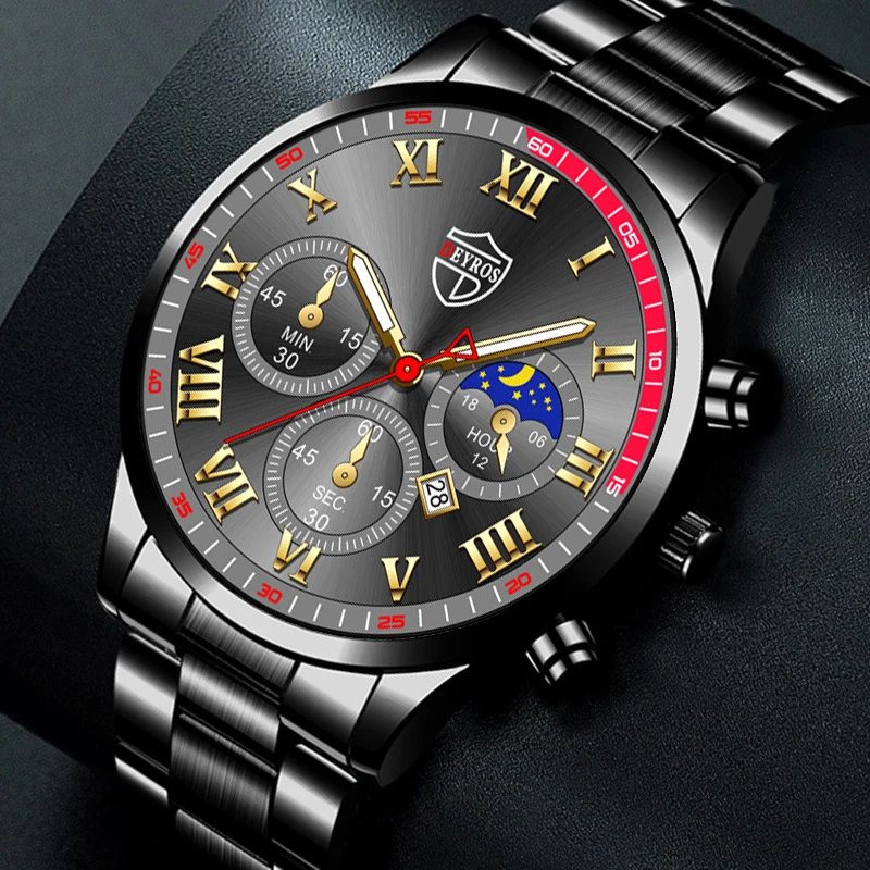 Fashion Mens Stainless Steel Watches Luxury Quartz Wristwatch Calendar Luminous Clock Men Business Casual Watch Reloj Hombre