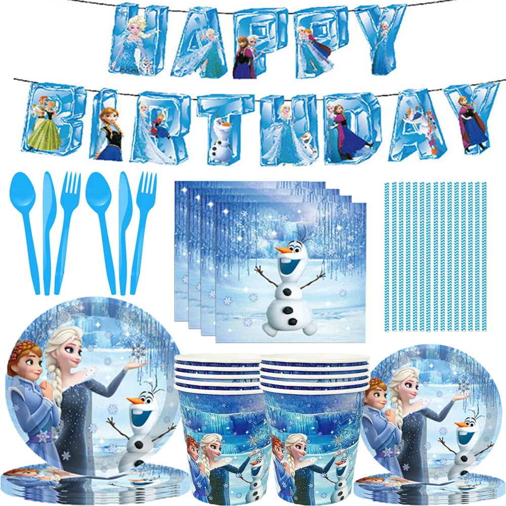 

Disney Frozen Elsa Anna Theme Disney Birthday Party Decor Disposable Tableware Sets Snow Queen Birthday Party Decor Supplie