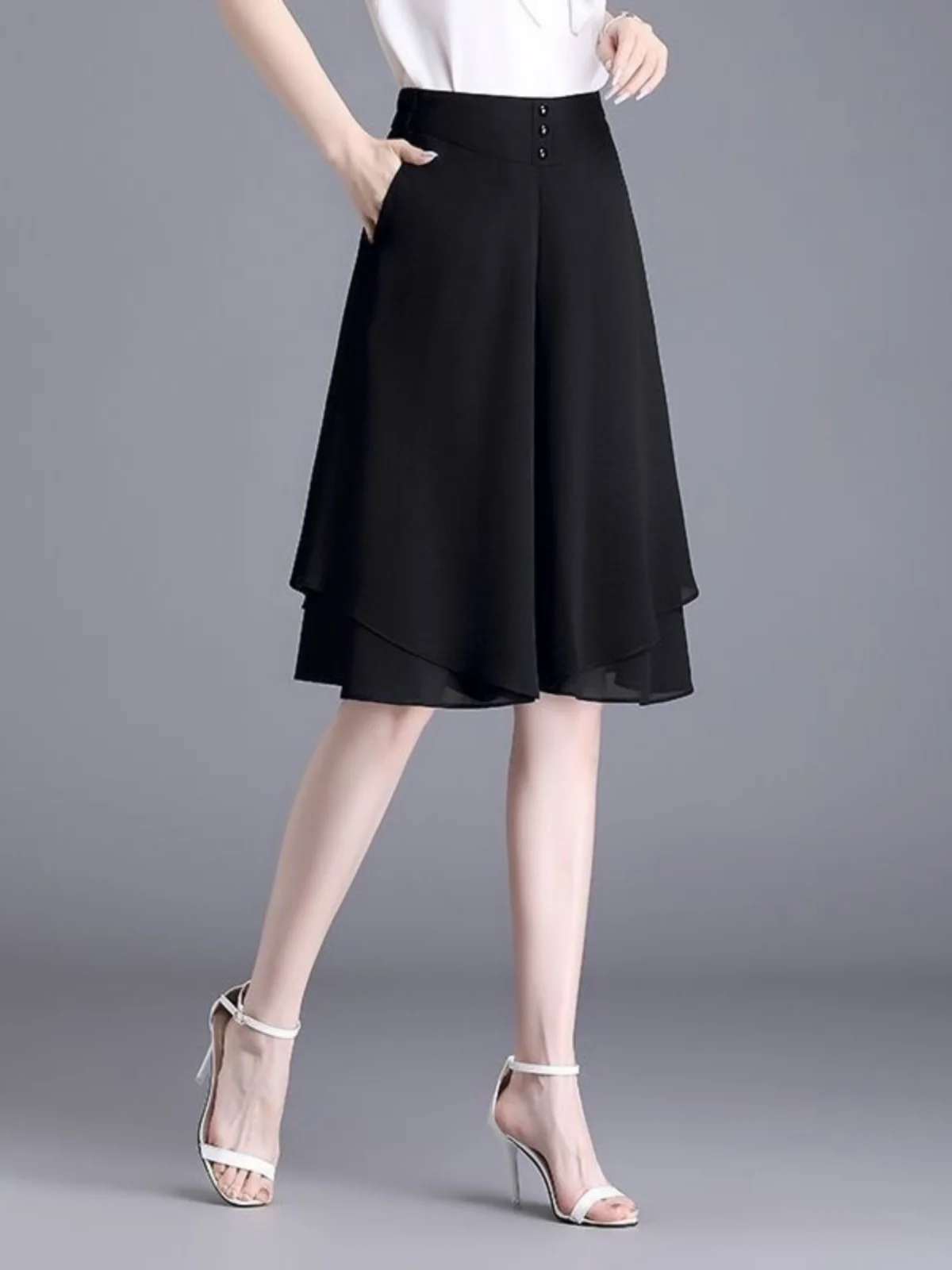 

High Waist Wide Leg Pants Women Summer Style Loose Draped Double Layer Prevent Exposure Skirt Outerwear Five Shorts Trendy