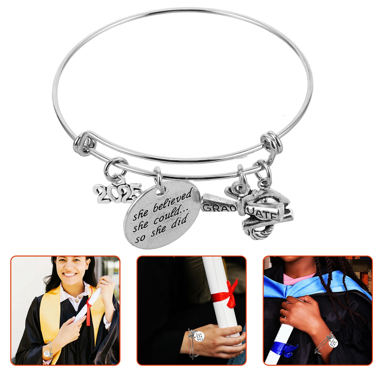 فئة 2025 سوار التخرج مجوهرات معدنية قابلة للتعديل تصميم شهادة قبعة فريدة من نوعها تذكار للخريجين #1