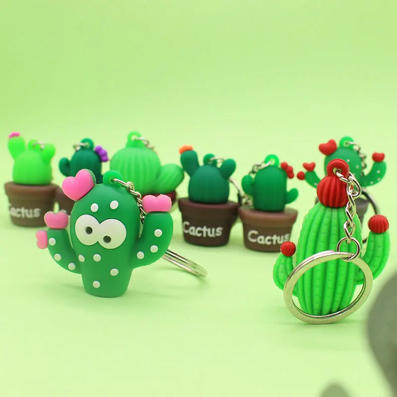 New Cactus Keychain Soft Plastic Bag Pendant Potted Green Plant Pvc Cactus Car Key Ring K5124