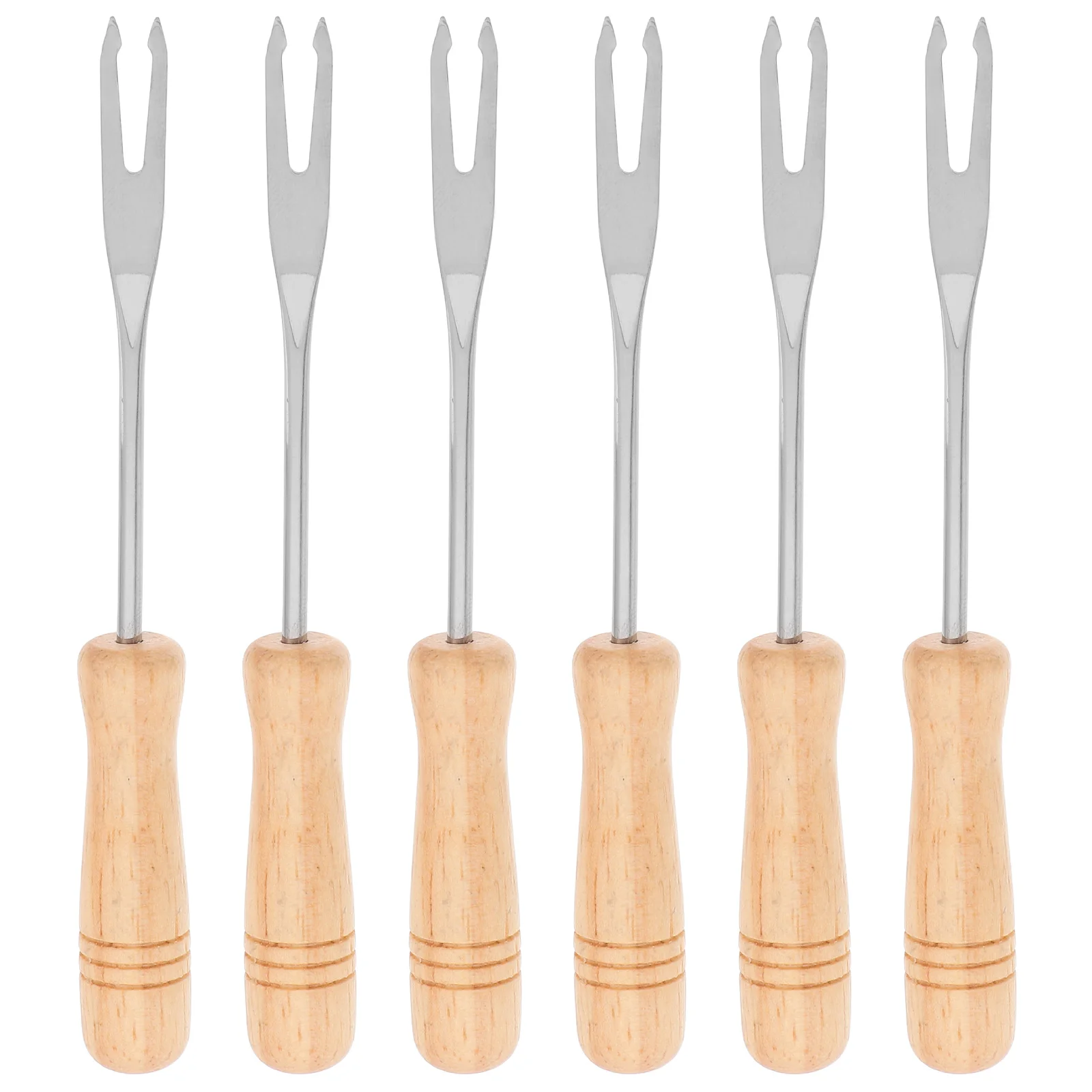 

6pcs Stirring Cheese Dessert Blending Fork Stainless Steel Dipping Chocolate Fondue Fruit Fork Set Wood Handle Portable Kitchen