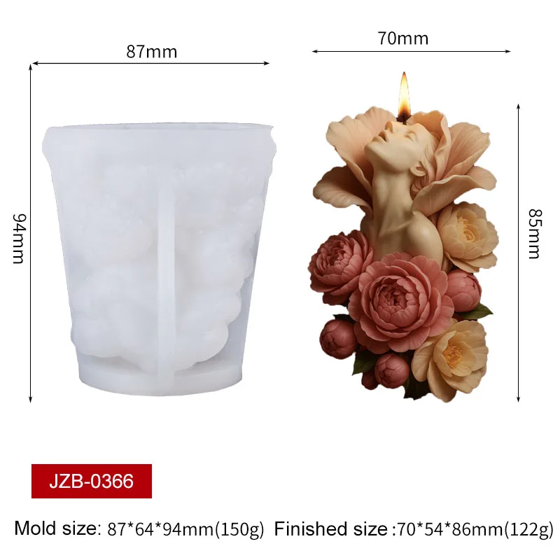 3D Flower Surround Woman Candle Silicone Mold Peony Lady Head Sculpture Aroma Soap Wax Gypsum Craft Mold Home Decor view 4