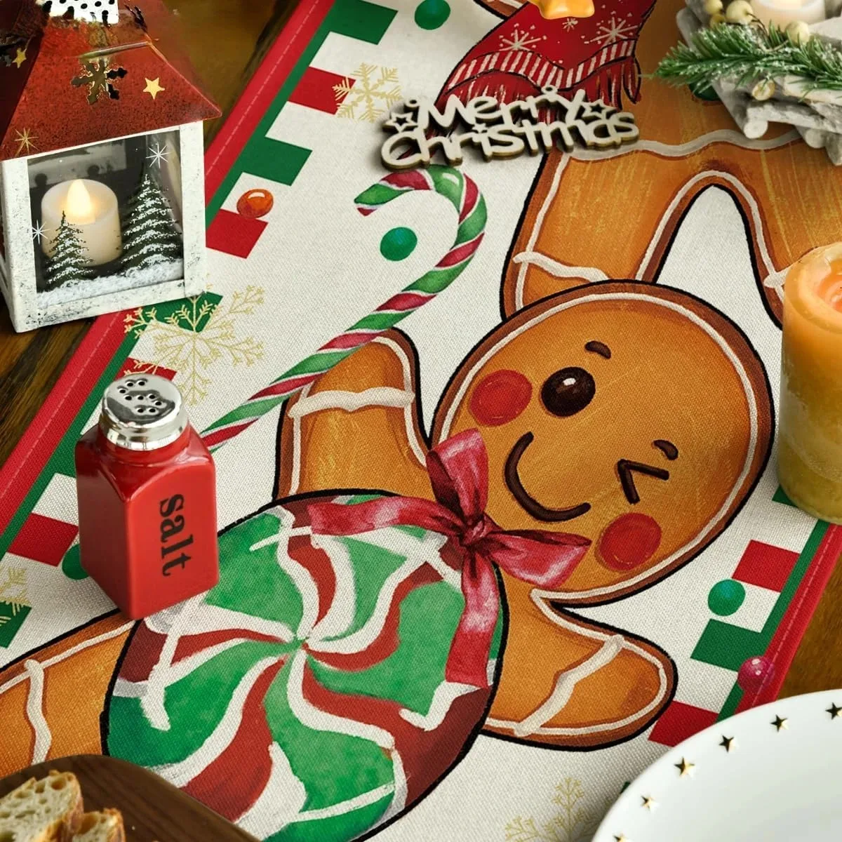 الزنجبيل الحلوى قصب السكر عيد الميلاد الكتان الجدول عداء الشتاء عيد الميلاد حفلة المطبخ الجدول الديكور 2026 السنة الجديدة