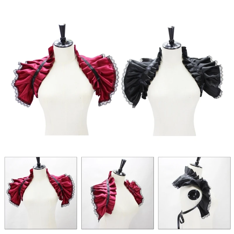 Unisex Vintage Viktorianischer Rüschen-Achselzucken-Schal, Gothic-Fälschungskragen, Schulterwickel, Capelet, Kostüm, Jabot,