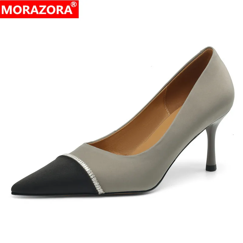 

MORAZORA 2024 New Genuine Leather Shoes Women Pumps Pointed Toe Stiletto High Heels Sexy Ladies Party Wedding Shoes