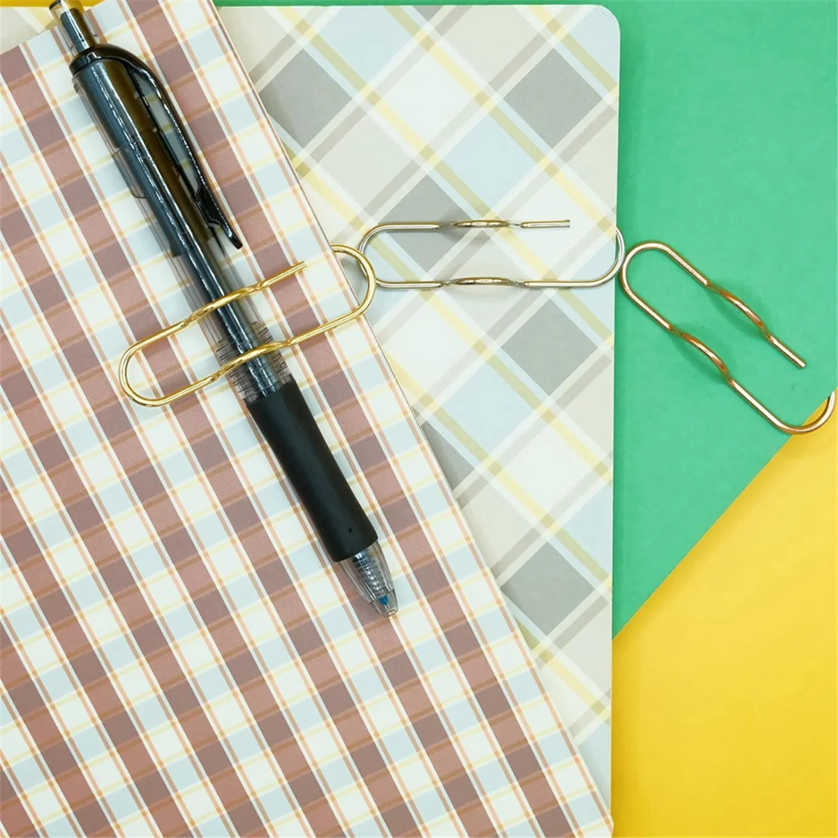 Multifunctional Metal Paper Clips and Pen Holder, Portable Office and College School Supplies Rose Gold (Pack of 20)