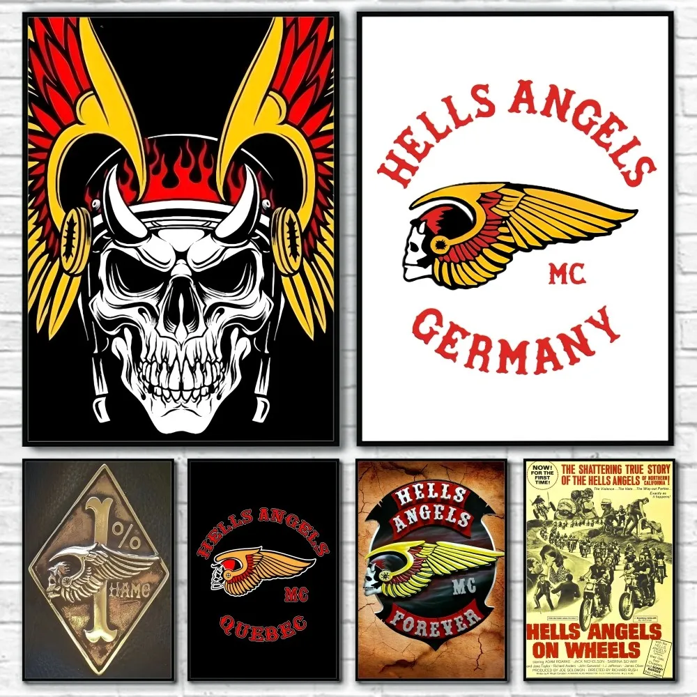 Hells Angels Moto Poster Sticky Wall Art Printing Waterproof Home Living Bed Room Bar Hallway Aesthetic Decor