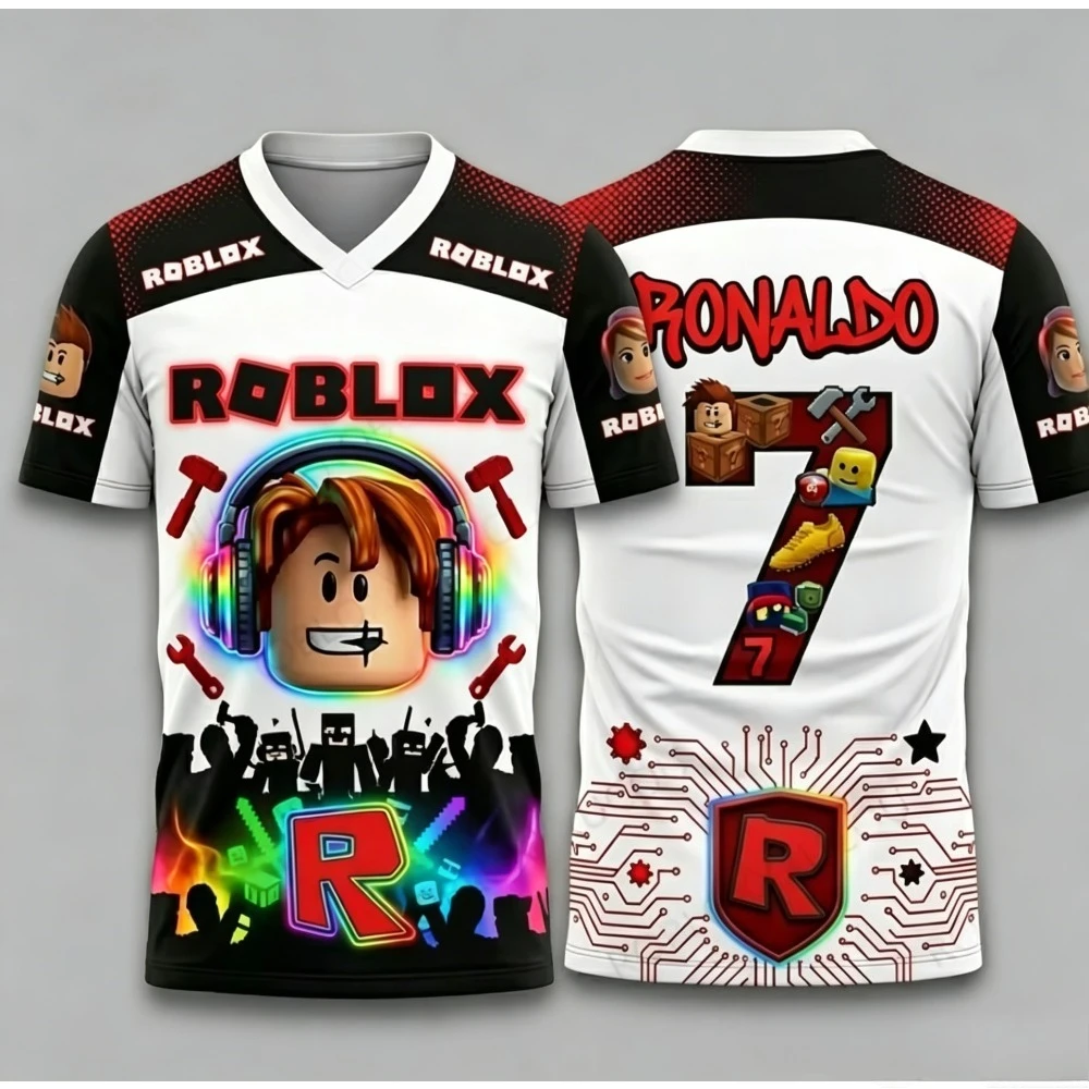 Roblox Ronaldo 7 V Neck Jersey 3D Print Graphic T Shirt Short Sleeve Summer Soccer E Sports Clothes For Boys And Men