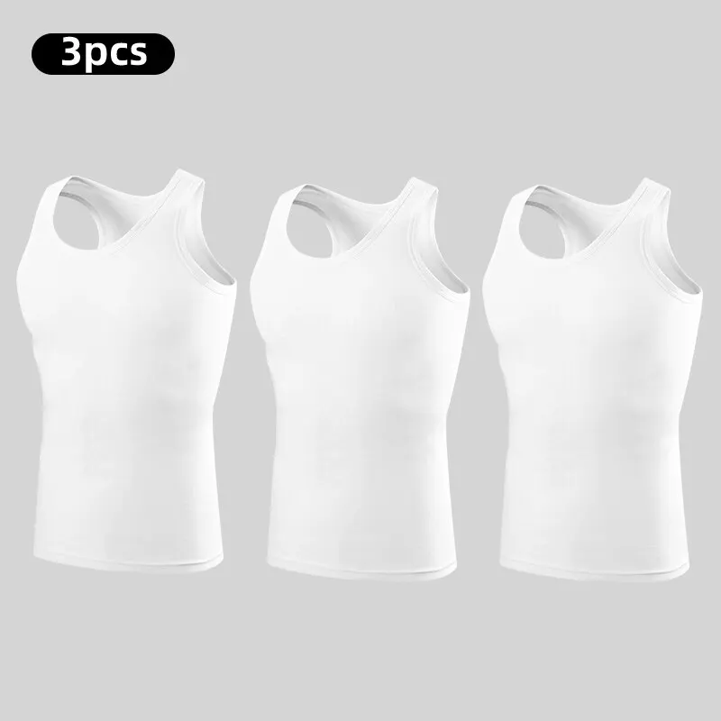 3-piece European and American Size MEN'S Pure Cotton Vest Solid Color Fashion Sleeveless Vest Bottoming Shirt Four Seasons Cloth