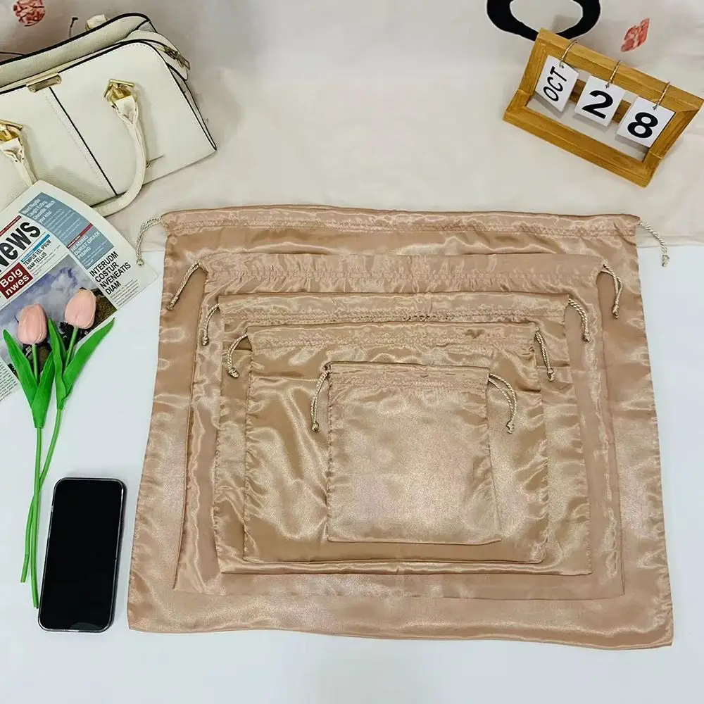 Simple Silk Cloth Dust Bags Dustproof Thick Dust Cover Storage Bags Travel Drawstring Pouch Tote Purses