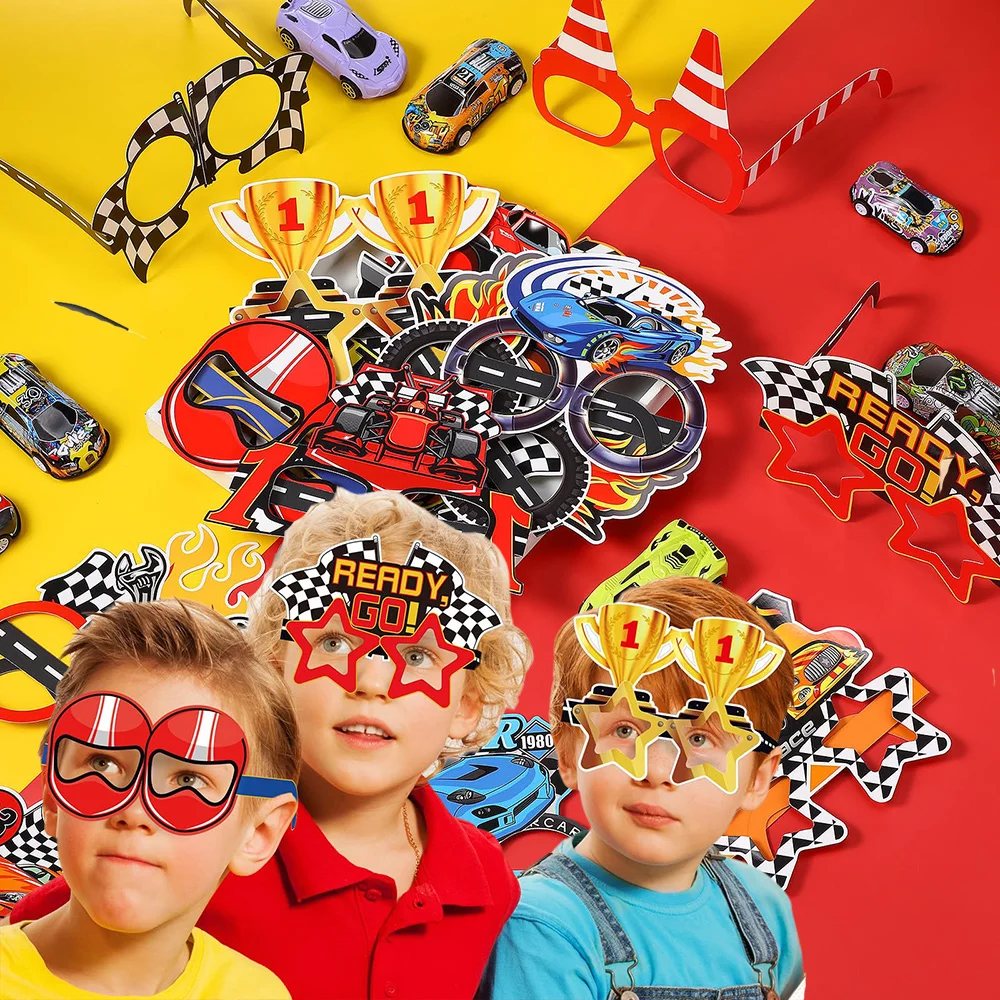 

16 pcs Racing Paper Glasses Frame Race Car Theme Party Decor Eyeglasses Boys Race Car Birthday Party Baby Shower Favors Supplies