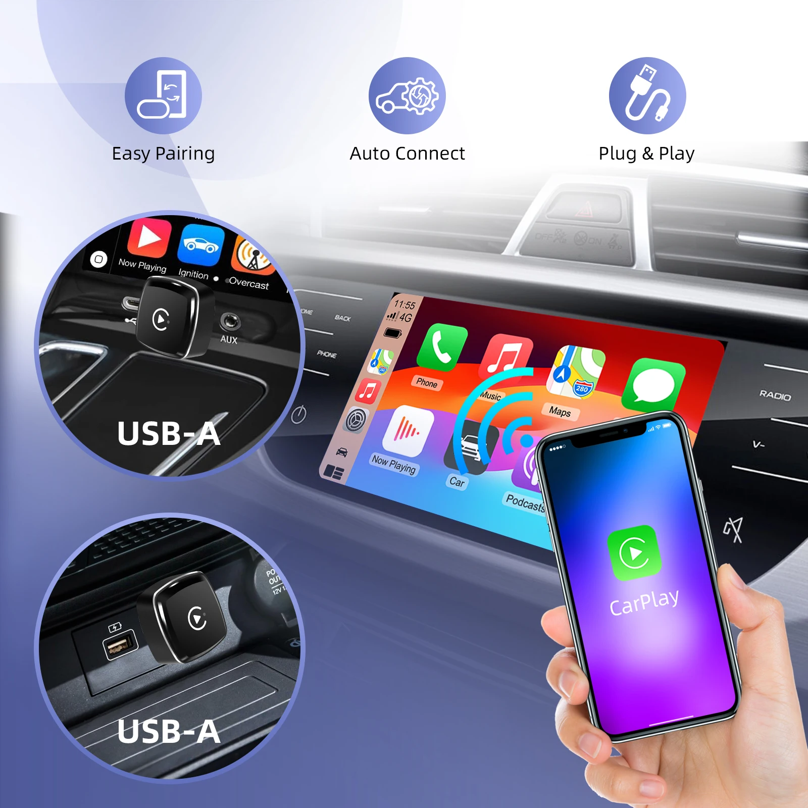 Ezonetronics Wireless CarPlay android auto adapter for factory wired car, wireless CarPlay & Android auto 2 in 1