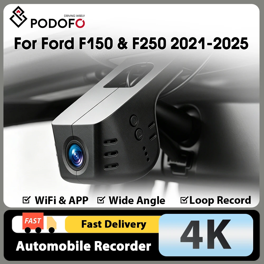 Podofo 4K Dashcam 150 °   Weitwinkel-Autokamera mit Nachtsicht, G-Sensor und Loop-Aufnahme für Ford F150 & F250 2021-2025