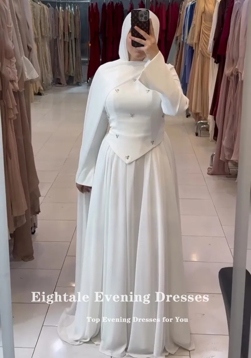 Eightale арабское свадебное платье с круглым вырезом по индивидуальному заказу цвета слоновой кости, атласное свадебное платье с бисером и длинными рукавами, мусульманское вечернее платье невесты