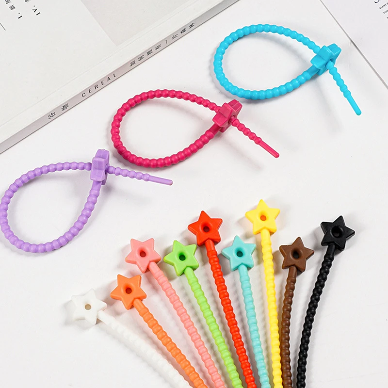 10Pcs Flower Star Shaped Colored Silicone Tie Cute DIY Keychain Pendants For Earphone Charge Cable Line Tie Strap Organizer