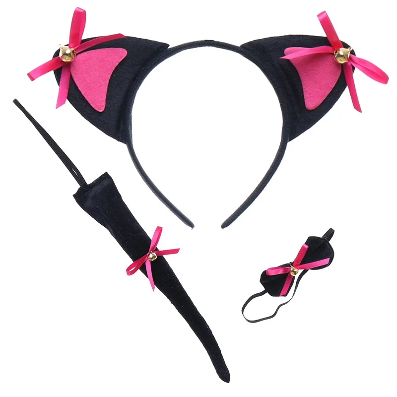 Ярко-розовые, черные платья на подкладке с изображением кота для маленьких девочек, костюмы котенка на день рождения, пачки с ушками, бантом и хвостом @ 0Z *