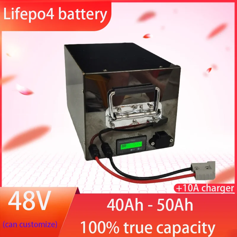

Водонепроницаемый аккумулятор Lifepo4 48 В 50 Ач Lifepo4 48 В 40 Ач BMS для скутера 2000 Вт, трехколесного велосипеда, лодки, резервное питание + зарядное устройство 10 А
