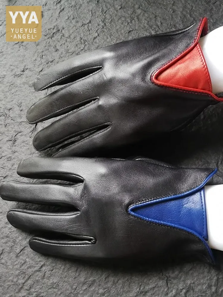 Mens Sheepskin Genuine Leather Motorcycle Riding Gloves Mixed Colors Spring Autumn Work Mittens Fashion Male Gloves Acceossry