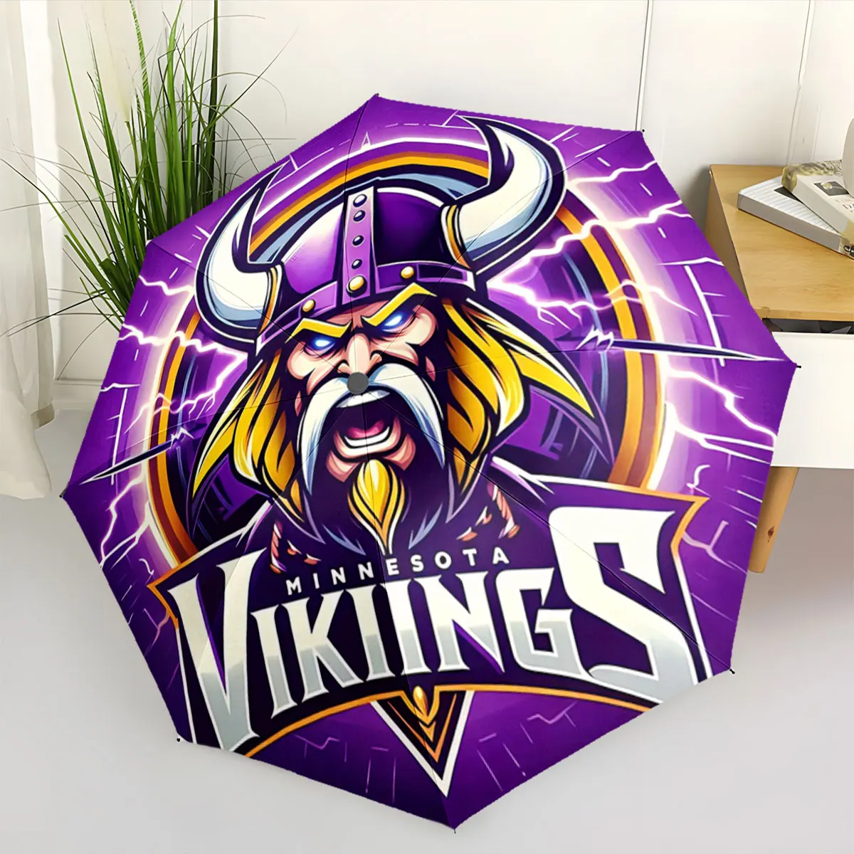 Purple Viking Warrior Helmet with Lightning Graphic Umbrella portable waterproof sun rain umbrella for outdoor travel beach