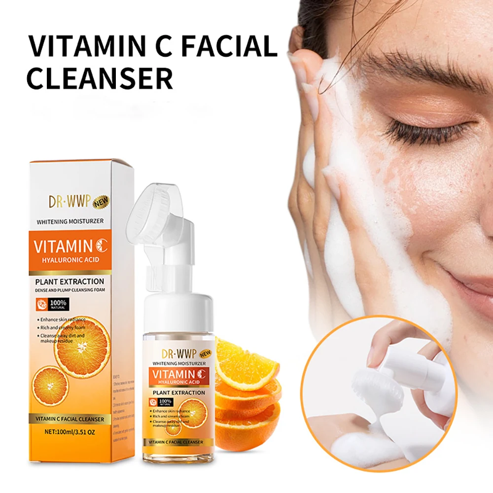 

Vitamin C Facial Cleanser Mousse Moisturizing Cleanser Massage Head Deep Cleaning Oil Control Fining Pores Repair Face Skin Care