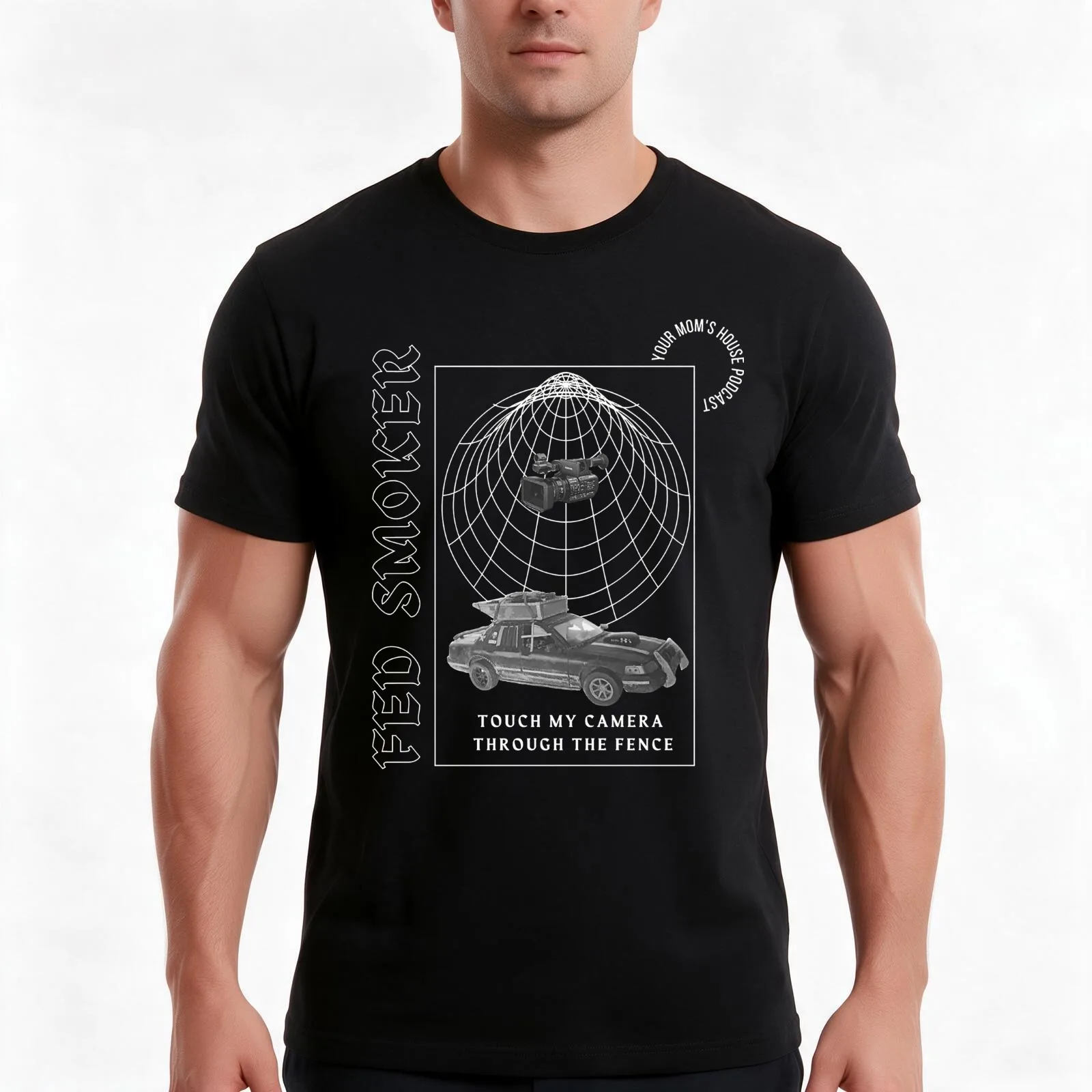 Fed Smoker Touch My Camera Through The Fence T-Shirt, Summer Casual Cotton Tee, Oversized Streetwear Tops, Vintage Graphic Print