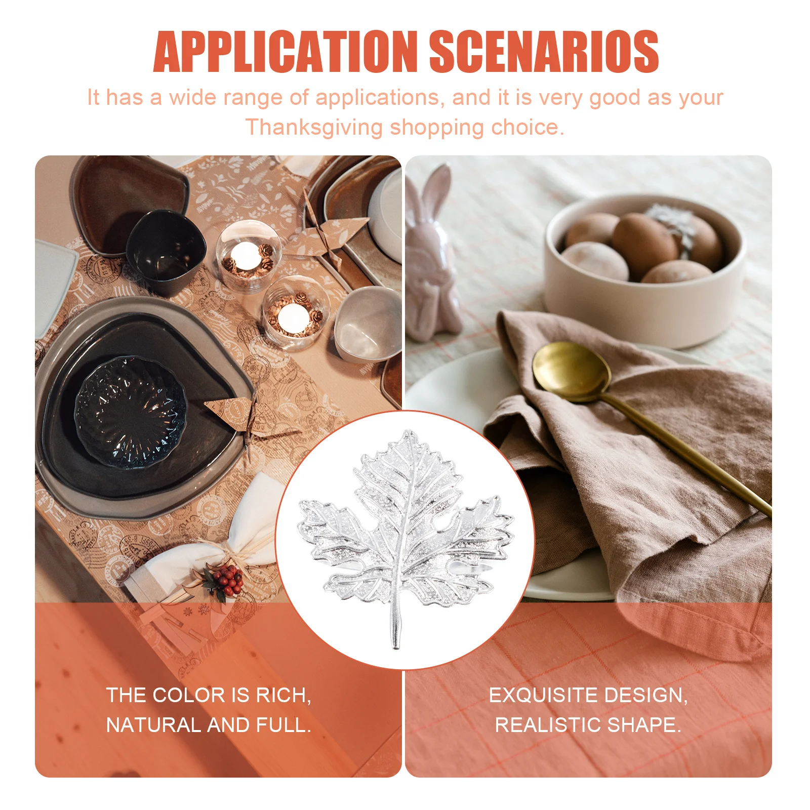 

4Pcs Thanksgiving Maple Leaf Napkin Rings Elegant Table Buckles Creative Autumn Dinner Party Decoration for Family Holiday