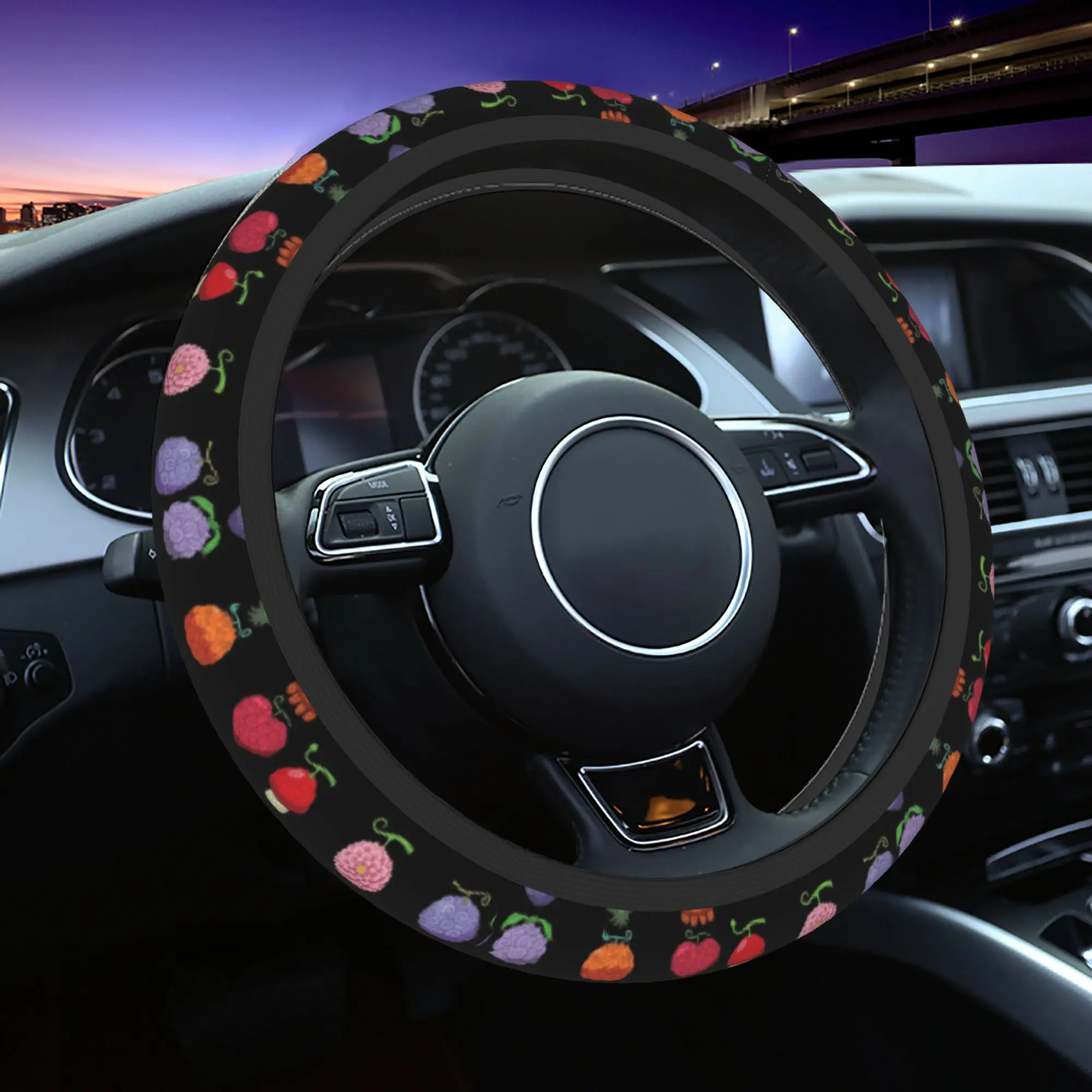 Fundas para volante de coche 37-38, diseño de fruta del diablo, antideslizantes, de una pieza, trenzadas, elásticas, accesorios para coche